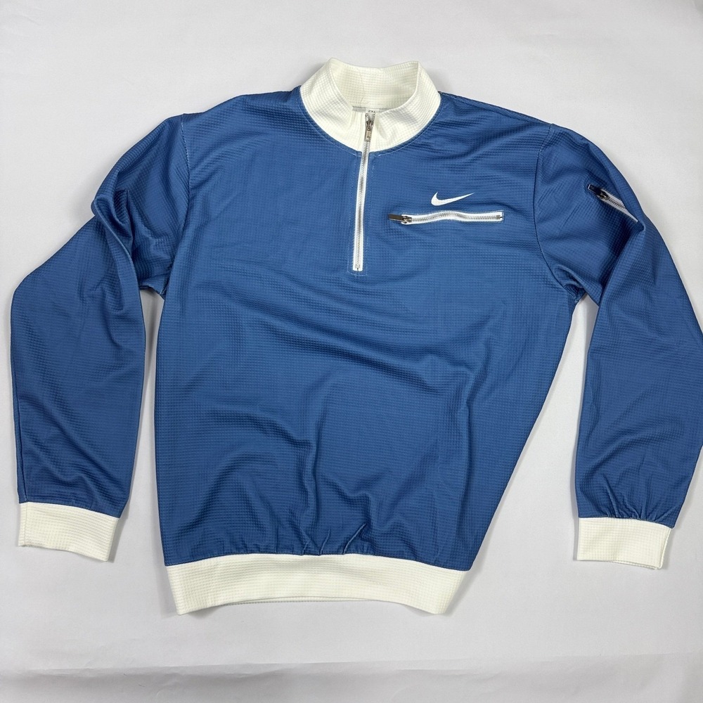 Nike Mens 2XL Quarter Zip Pullover Blue White Textured Grid Y2K Vintage Athletic